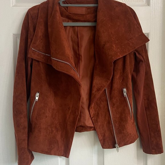 SL8 Faux Suede Moto Jacket Size Small Brown Cropped Long Sleeve - Picture 5 of 8